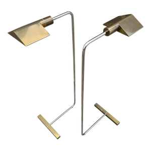 Pair of 1970s Cedric Hartman Cantilevered + Pivoting Head Floor Lamps