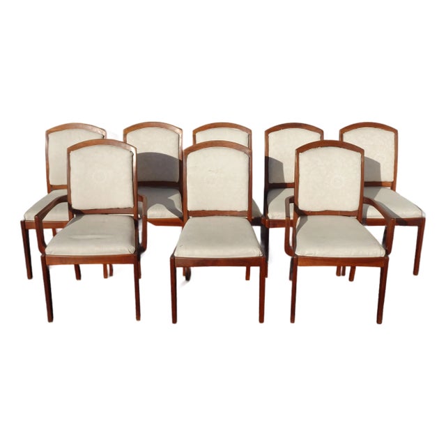 Set of Eight Vintage Mid Century Modern Brown Saltman Walnut Dining Room Chairs For Sale