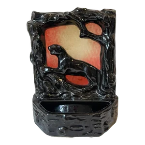 Vintage Mid-Century Ceramic Black Glaze Panther Tv Lamp