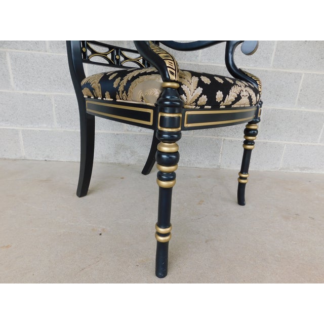 Hancock & Moore Hancock & Moore Regency Black Lacquer and Gilt Gold Accented Arm Chair For Sale - Image 4 of 13