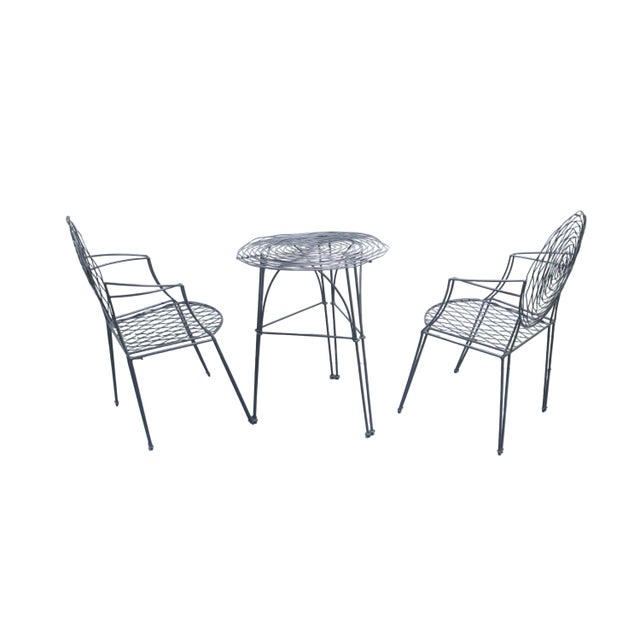 Modern Modernist 3 Piece Iron Patio Furniture Set With Rose Pattern For Sale - Image 3 of 15