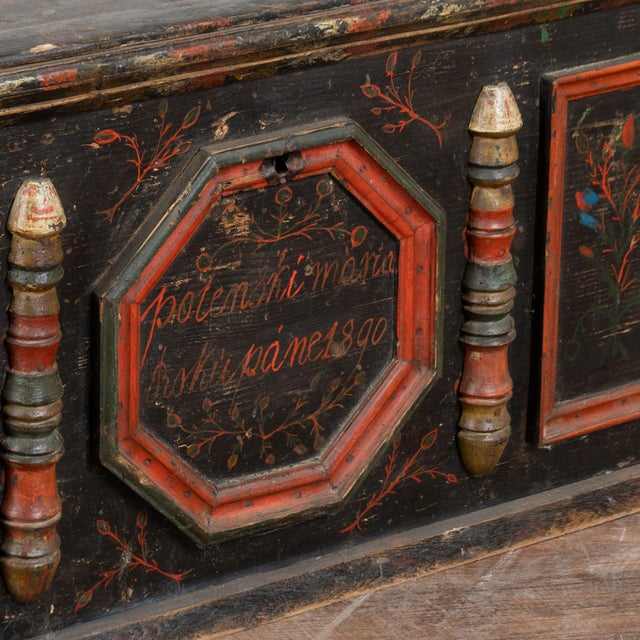 Original Hand Painted Flat Top Trunk Dated 1890 From Hungary For Sale - Image 13 of 17