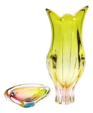 Glass Vase and Ashtray by Josef Hospodka for Sklarny Chribska, Czech, 1960s, Set of 2