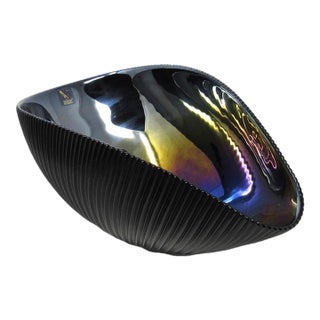 Yalos Murano Shell Glass Bowl in Black & Mother of Pearl For Sale