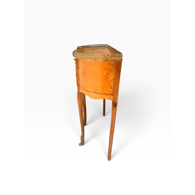 Mid 20th Century Mid-20th Century Vintage French Louis XV Style Burl Wood Demilune Side Table With Brass Gallery For Sale - Image 5 of 14