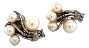 1990s Mikimoto Estate Akoya Pearl Earrings Sterling Silver, 2 Pieces