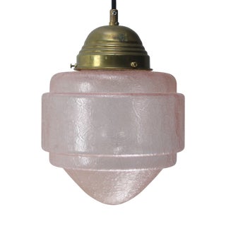 French Art Deco Pink Glass Pendant Lamp For Sale
