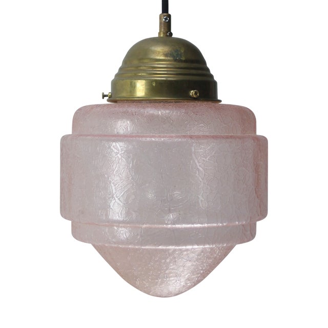 French Art Deco Pink Glass Pendant Lamp For Sale