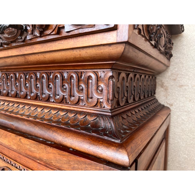 Italian Hand Carved Walnut Monumental Nightstands 19th Century With Drawer For Sale - Image 11 of 13