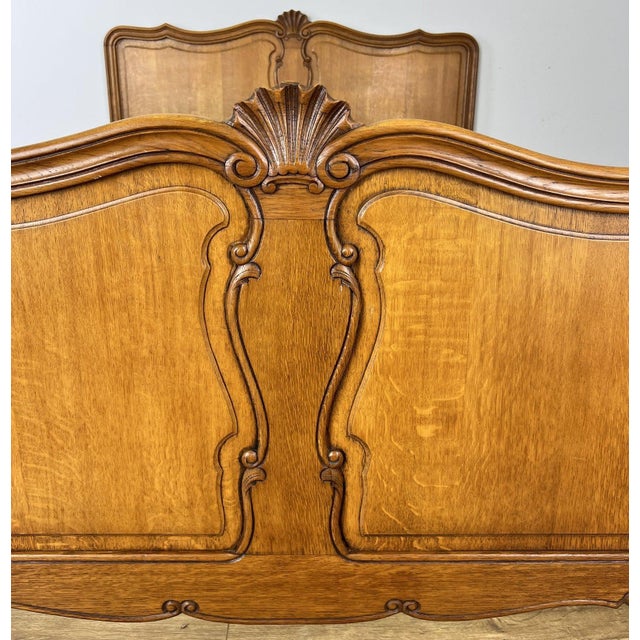 Vintage Louis XVI French Oak Double Bed Frame with Carved Headboard For Sale - Image 6 of 12