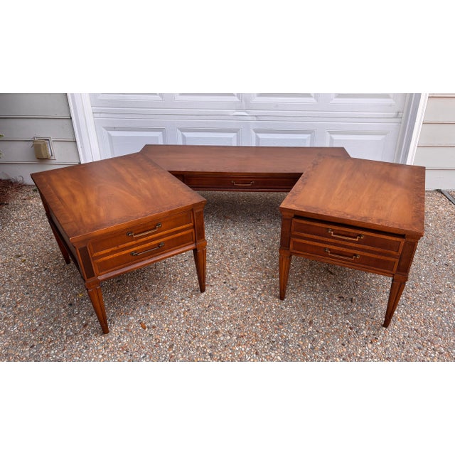 Brown Vintage Mid to Late Twentieth Century Alta Vista Lane Burled Wood-Trim Long and Low Coffee Table For Sale - Image 8 of 8