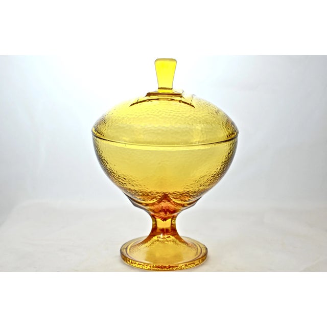 Mid-Century Modern Amber Lidded Pedestal Bowl For Sale - Image 3 of 4