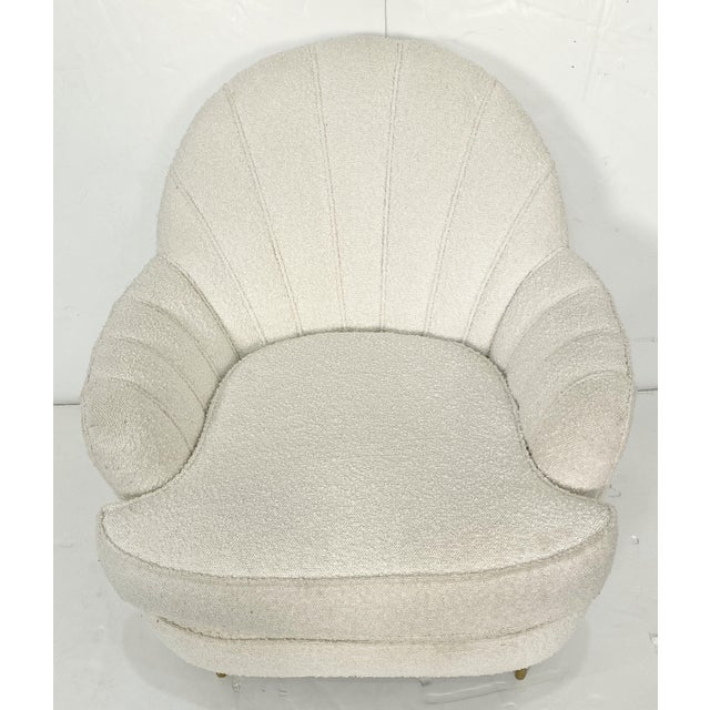 Art Deco Italian Fan Back Lounge Chairs Upholstered in Boucle Fabric - Two Available For Sale - Image 3 of 12
