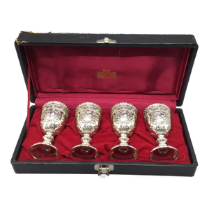 Vintage Corbell & Co. Silver-Plated Goblets Port/Cordial Glasses, in the Original Case-Set of 4