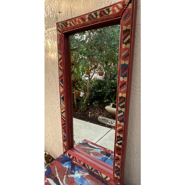 Handcrafted Antique Kilim Rug Wall Mirror/ Bohemian Geometric , Woven , Rustic For Sale - Image 10 of 14