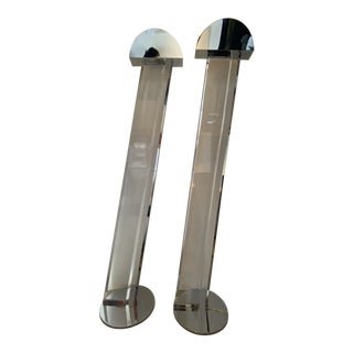 Pair of 1980s Fredrick Ramond Hollywood Regency Lucite and Chrome Floor Lamps For Sale