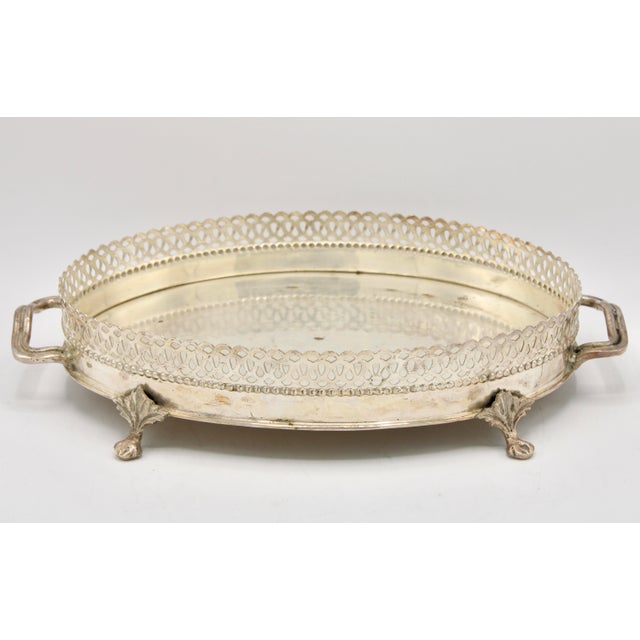 Vintage Silver Plate Footed Tray With Gallery For Sale - Image 4 of 12