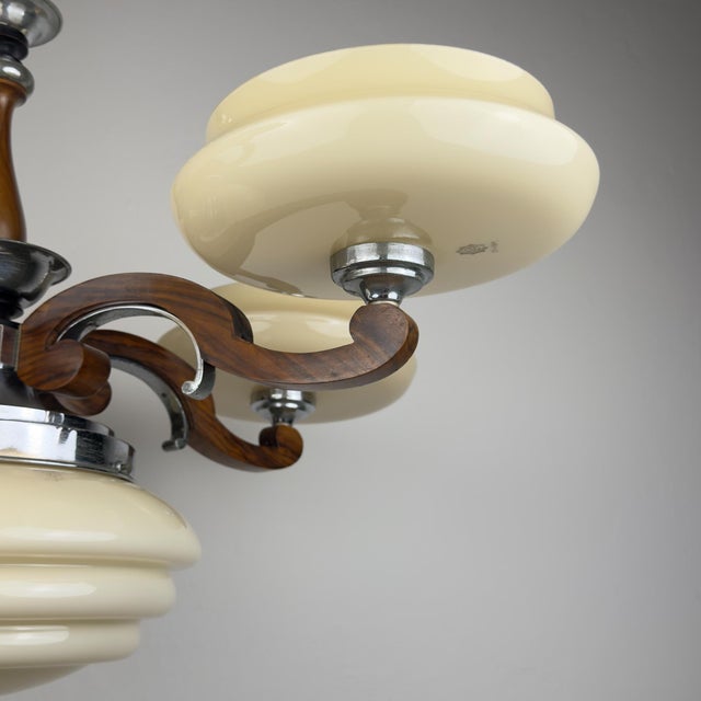 Large Art Deco Chandelier in Glass, Metal, and Wood, Italy, 1950s For Sale - Image 12 of 18