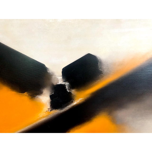 Large Framed Abstract Painting in Orange & Black by Sutton For Sale - Image 4 of 7