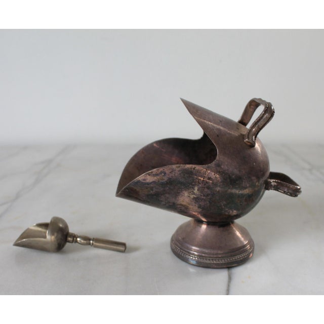 Metal Vintage Silver-Plated Sugar Scuttle With Matching Scoop For Sale - Image 7 of 13