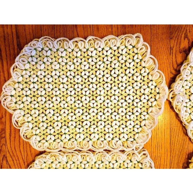 Vintage Handmade Crocheted Placemats Set of 4 Yellow Green Floral Design For Sale - Image 4 of 5