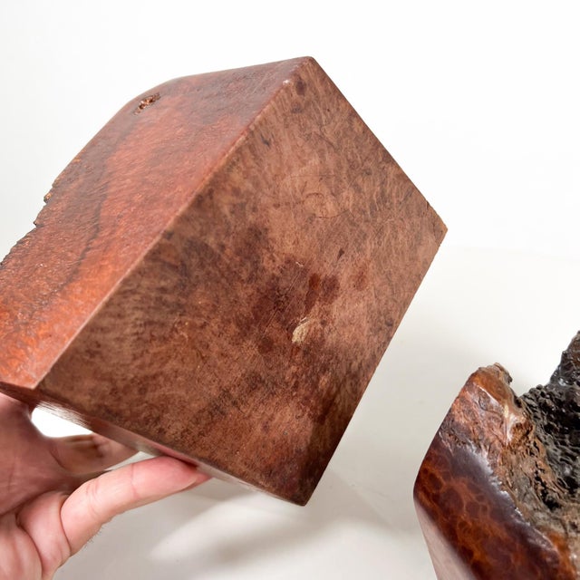 Brown 1960s Organic Natural Raw Edge Wood Bookends For Sale - Image 8 of 10