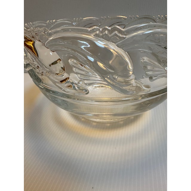 Tiffany & Co. Mid Century Modern Clear Art Glass Crystal Bowl With Dolphins 8"x 5" For Sale - Image 11 of 15