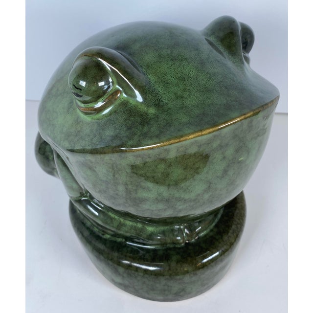 Early 20th Century French Art Deco Style Glazed Ceramic Frog Sculpture, Green Animal Sculpture For Sale - Image 5 of 5