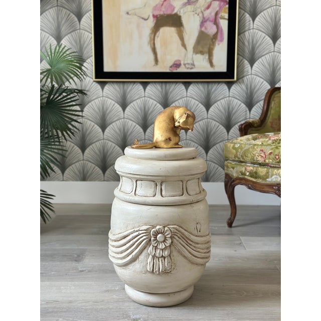 Art Nouveau Antique Ornate Rustic French-Style Solid Wood Sculptural Floral Plant Stand Stool Side Table For Sale - Image 3 of 13