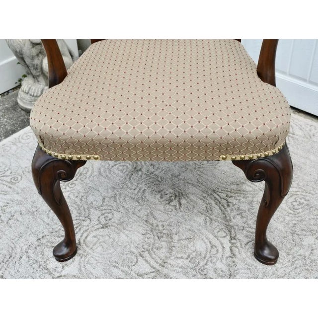 1970s Walnut Queen Anne Armchair Desk Dining Chair Brass Stud Accents Vintage 1960s For Sale - Image 5 of 12