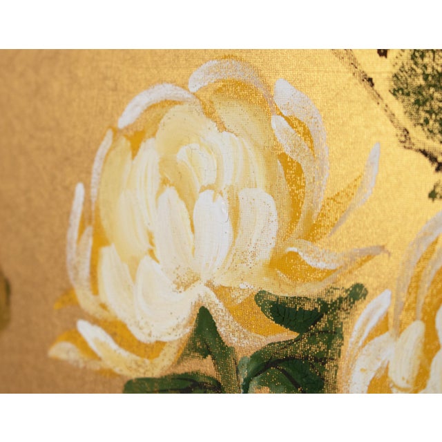"Autumn Flowers" by Kazuko Chiyo Sasaki, C. 1960s Painted Silk Byobu Screen For Sale - Image 11 of 17