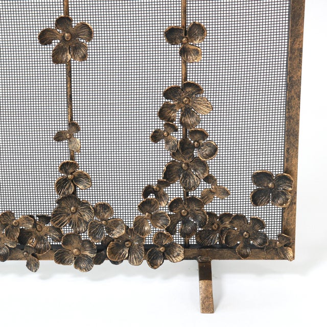 Metal Tobacco Cascading Blooms Fireplace Screen For Sale - Image 7 of 7