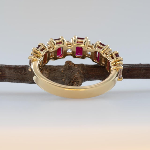 Red Ruby and Natural Diamond Band Ring – Stylish and Trending Fine Jewelry for Women, Size 6.75 For Sale - Image 8 of 9