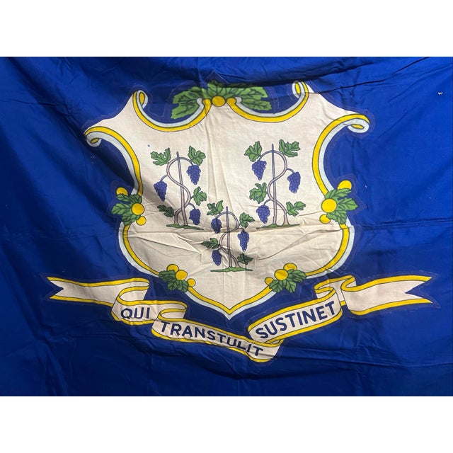 Pristine linen state flag of Connecticut 5 ft by 8 ft Brilliant Blue linen with hand painted state motif in the center.2...