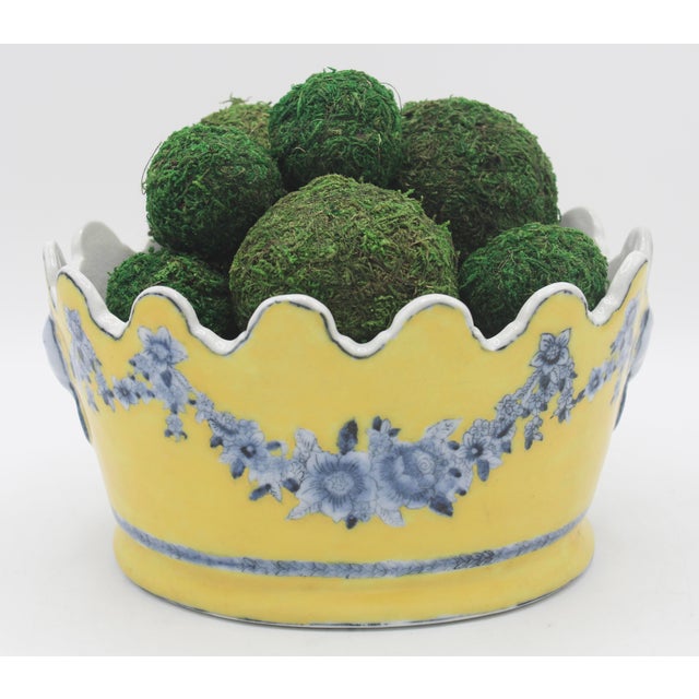 Mid 20th Century Yellow and Blue Ceramic Cachepot Planter For Sale - Image 9 of 9