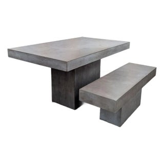 Cb2 Fuze Modern Cement Dining Table and Bench - Set of 2 For Sale