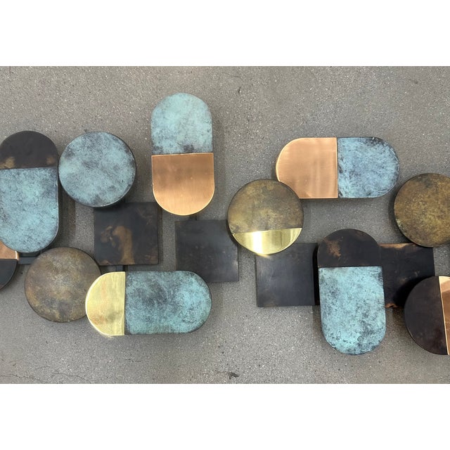 Mid Century Metal Wall Art Patina Geometry Vintage For Sale In Los Angeles - Image 6 of 18