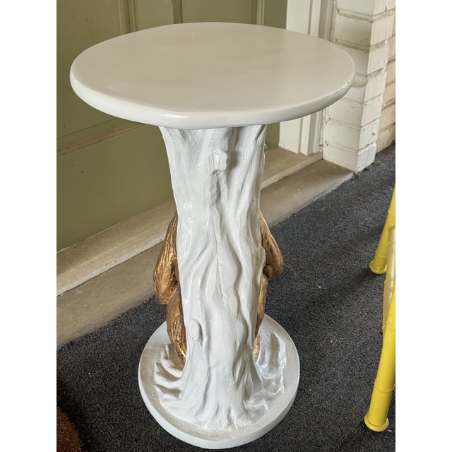 Late 20th Century Palm Beach Regency White Lacquered Parcel Gilt Monkey Side Table - Newly Painted For Sale - Image 9 of 14