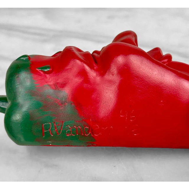 Vintage Oddity Red Chili Pepper Face Chalkware Wall Hanging Sculptures - a Pair For Sale - Image 10 of 11