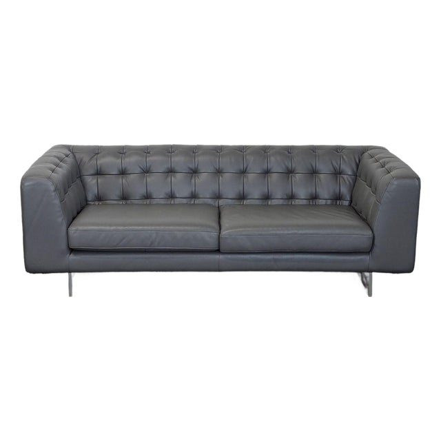 Jason Furniture Modern 3-Seat Sofa in Dark Gray Leather For Sale