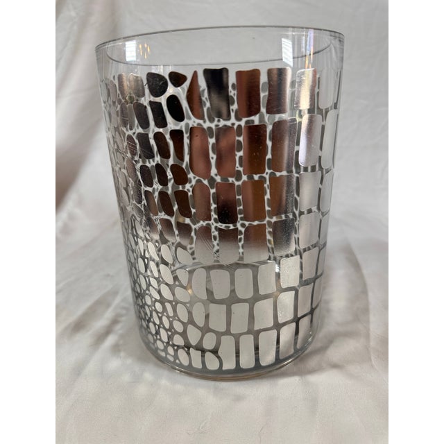 Chrome Beautiful Clear, Cylindrical Vase With Embossed Chrome Alligator Print For Sale - Image 8 of 8