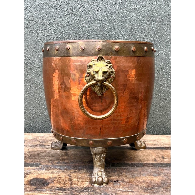 Copper Vintage English Hammered Copper and Brass Paw Foot Planter For Sale - Image 8 of 12