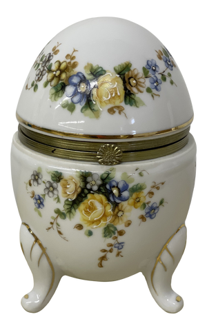 Vintage Mid 20th Century Napco Porcelain Footed Faberge Egg Trinket Box