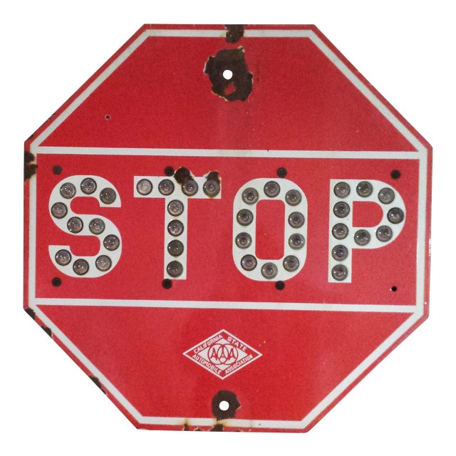 Vintage 1950's Porcelain Stop Sign With Marble Reflectors Chairish