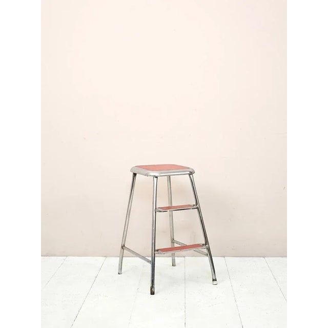 Red Metal Step Ladder, 1960s For Sale - Image 4 of 6