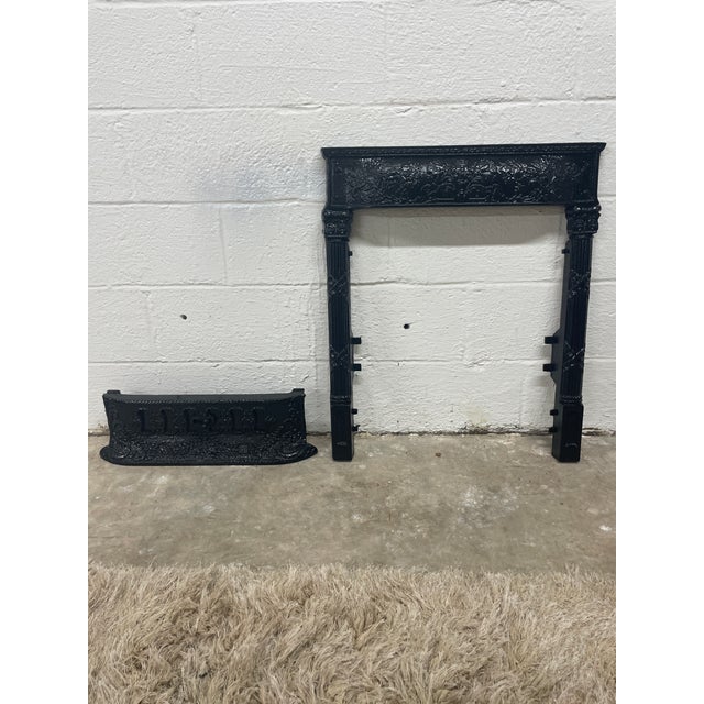 Victorian 19th-Century Ornate Fluted Cast Iron Fireplace Frame & Summer Grate Assembly For Sale - Image 3 of 8