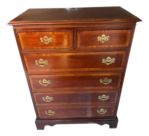 Dixie Chippendale Banded Mahogany Chest of Six Drawers