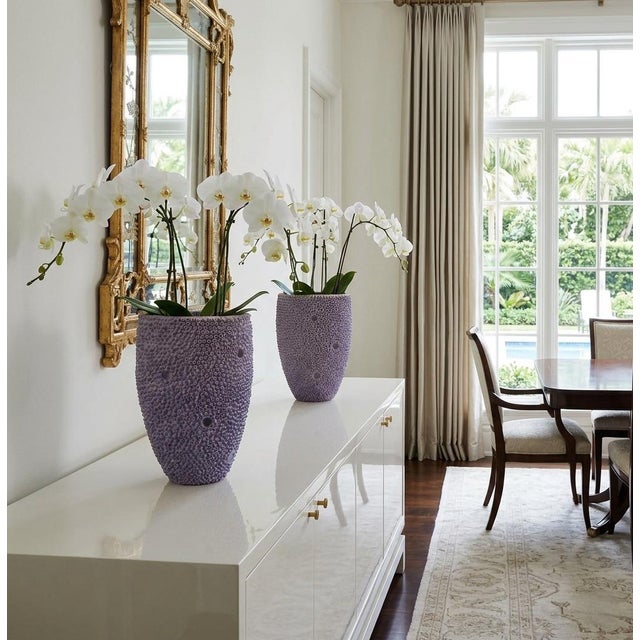 Lavender Pair of Lavender Textured Coral-Style Vases For Sale - Image 8 of 11