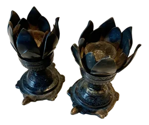 1950s Brass Lotus Incense Burners - a Pair