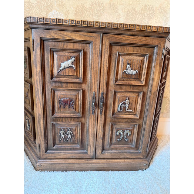 1970s Vintage Romweber Viking Oak Zodiac Console Cabinet For Sale - Image 5 of 10